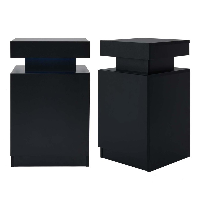 Black Nightstands Set of 2, LED End Table for Bedroom,