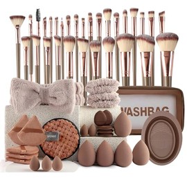 56 Piezas Set de Brochas de Maquillaje Profesional Completo, Brochas para Maquillaje Profesional y Bolsa, Brochas de Maquillaje Kabuki Sintético Rubor
