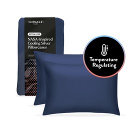 Miracle Made® Newly Improved Extra Luxe Cool IT™ Pillow Cases - 2 Pack Pillow Cases - 2 Pack Navy,Standard - Lyocell Silver-Infused 300-Thread-Count Thermoregulating Fabric