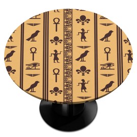 Aglebo Ethnic Culture Round Fitted Table Cloth with Elastic Edge Waterproof Vinyl Tablecloths Wipeable Circle Table Cover for 36"-42" Round Table Indoor Outdoor Use