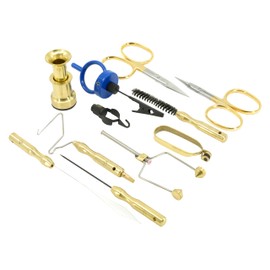 Kingfisher Fly Fishing Comprehensive Fly Tying Tool Set with Case, Scissors, Bobbin, Bodkin, Whip Finisher, Hackle Plier, Hair Stacker, Brass