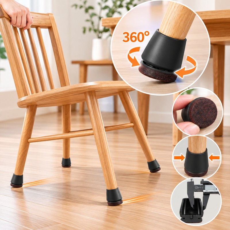  16-Piece Chair Leg Floor Protectors for Furniture -Felt Bottom