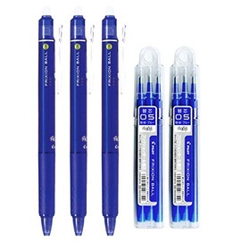 Pilot FriXion Ball Knock Retractable Erasable Gel Ink Pens, Extra Fine Point 0.5mm, Blue Ink, 3 Pens & 6 Refills Value Set