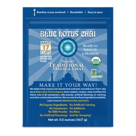 Blue Lotus Chai Tea - Fully Organic Traditional Masala Chai - Makes 17 Cups - 0.5 Ounce Masala Spiced Chai Powder with Organic Spices - Instant Indian Tea No Steeping - No Gluten