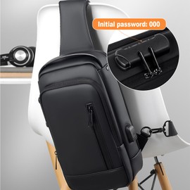 Dwenles Sling Bag for Men | Anti-theft Crossbody Bag USB PU Leather Shoulder Bag Chest Bag for Daily use Waterproof Lightweight One Strap Backpack, Black