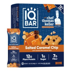 IQBAR Clean Plant Protein Bars - Salted Caramel Chip - 12 Count - Keto, Vegan, High Fiber, Gluten and Dairy Free, Low Sugar Snack - Brain and Body Nutrients for Focus, Energy, Meal Replacement