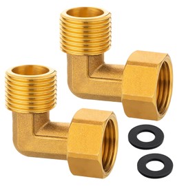 Pack of 2 Brass Movable Screw Connections, 1/2 Inch Brass Elbow 90°, 1/2 Inch Male x 1/2 Inch Female Angle Movable with O-Ring, DN15 90 Degree Angle Fitting for Water Installations and Central Heating