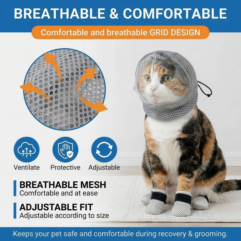 Cat Muzzle - Adjustable Anti-Bite Head Cover, Breathable Cat Grooming