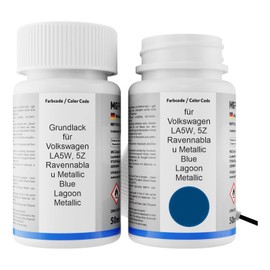 MG PRIME Autolack Lackstift Set für Volkswagen VW LA5W / 5Z Ravennablau Metallic/Blue Lagoon Metallic Grundlack Basislack Klarlack je 50ml