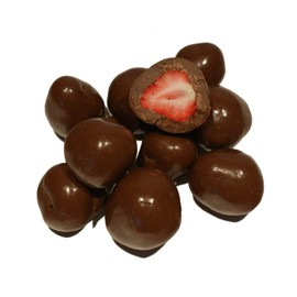 Schoko Erdbeeren, gefriergetrocknete Erdbeeren in zarter Vollmilchschokolade, intensiv aromatischer knabber Snack aus der Natur, leckere Erdbeere in knackiger Schokolade, Schoko Früchte, 250g