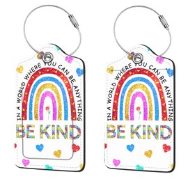 2 Pcs Luggage Tags for Suitcases, PU Leather Cruise Ship Luggage Tags with Privacy Cover Label Address Card and Durable Metal Ring Suitable for Men Women Handbags Backpacks Schoolbag,Rainbow Bekind