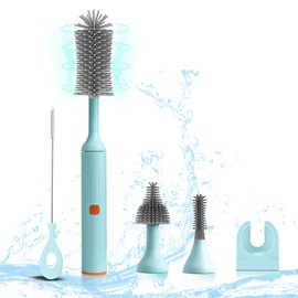WHNL Electric Baby Bottle Brush Set with Rechargeable Electric Bottle Brush Cleaner and Replaceable Silicone Bottle Brushes and Straw Brush Cleaner, Waterproof Multi-Purpose Cleaning Brush(Blue)