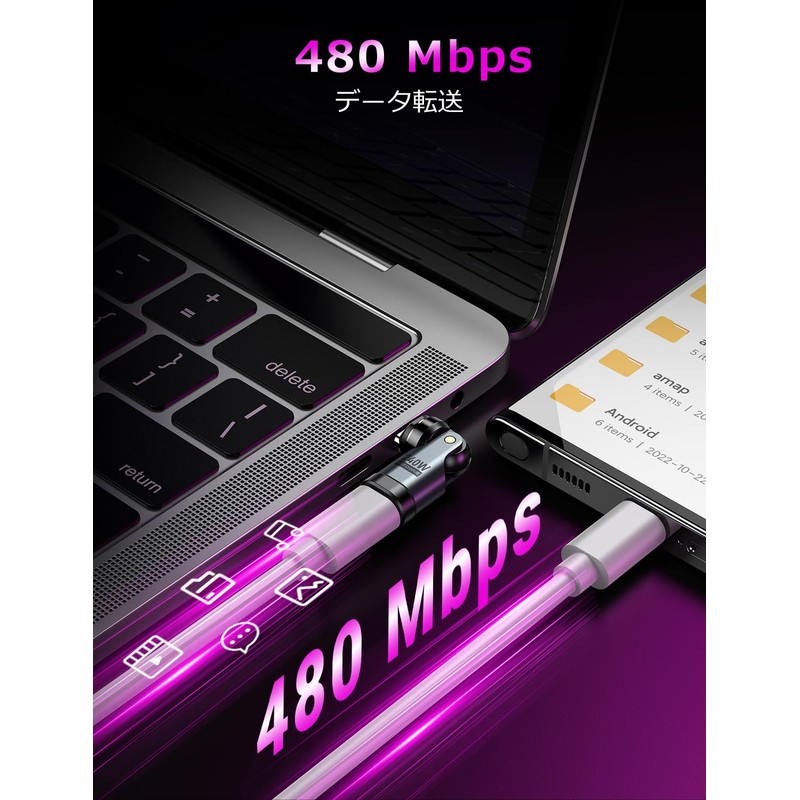 VAFOTON 240W Compatible, 9 Pin Magnet, USB-C Converter, 540° Rotation,