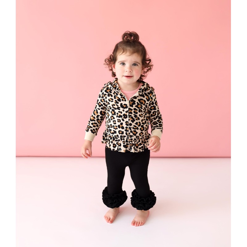 Solid Ribbed - Black - Posh Ruffled Legging - 3-6