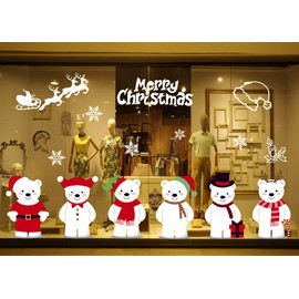 heekpek Netter Weihnachtsbär Fensterbild Weihnachten selbstklebend Fensterdeko Weihnachtsdeko Sterne Weihnachts Rentier Aufkleber Schneeflocken Aufkleber Winter Dekoration