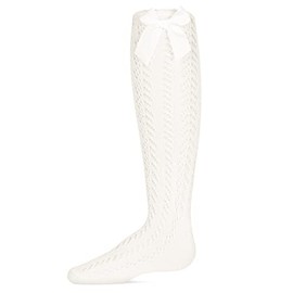 MeMoi Girls' Crochet Bow Cotton Blend Knee High Sock Winter White 8
