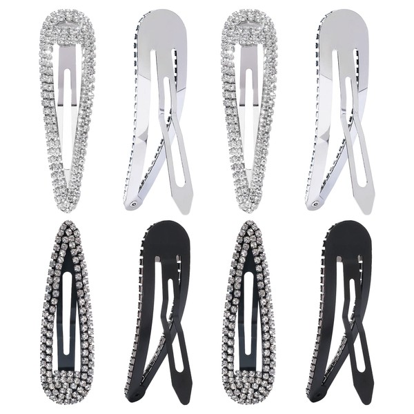 PAFUWEI Rhinestone Crystal Hair Clips, Sparkly Snap Hair Clips, Hair Clips, Metal Hair Clips, Ponytail Clips, Hair Accessories for Girls and Women, Silver Hair Clips