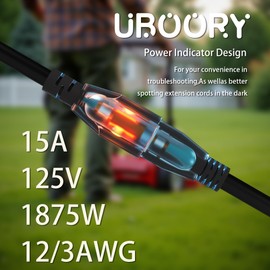 Outdoor Extension Cord Waterproof 100 FT, Black 12/3 SJTW Heavy Duty, Flexible 100% Copper 3 Prong Extension Cord for Lawn, Garage,UL Listed