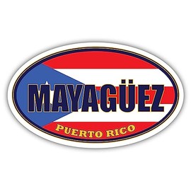 Mayagüez City Puerto Rico State Flag | PR Flag Mayagüez County Oval State Colors Reflective Sticker Car Decal 3x5 inches