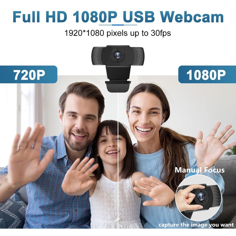 RUOVXWU Webcam for PC with Microphone 1080P Full HD Plug