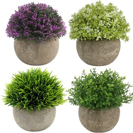 Ogrmar 4PCS Mini Plastic Artificial Plants Grass in Pot/Small Artificial Faux Greenery/Mini Plants Topiary Shrubs Fake Plants for Bathroom, House Decorations