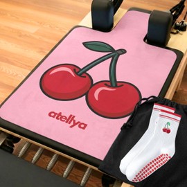 Atellya Pilates Reformer Mat With Grip Socks Women And Mesh Bag Bundle, Cover For Reformer, Non Slip Reformer Towel, Workout Mat For Yoga Socks With Grips Non Slip Pilates Mat (Cherry)