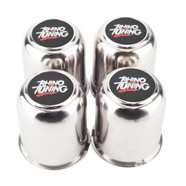 RhinoTuning Set of 4 Wheel Hub Caps 3.19 Inch Hub Caps H3.62 Stainless Steel Removable Lid with Labelling Wheel Hub Cover Suitable for Touring Cars Off-Road Vehicles Trailers LKM Wheel, Chrome Wheel