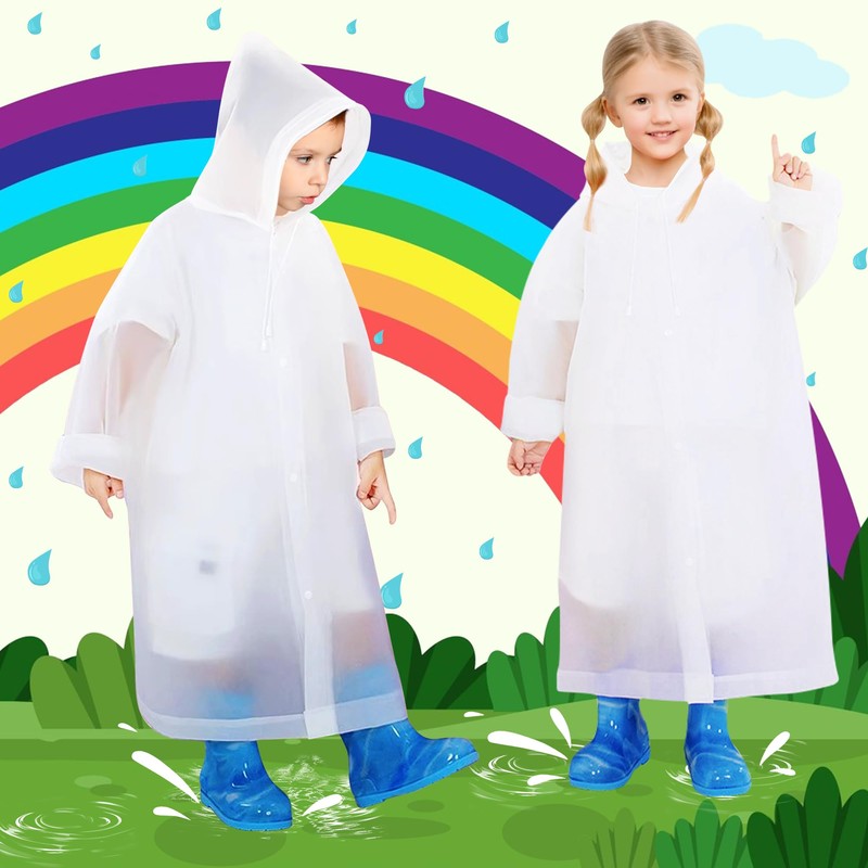 Baogaier 2 Pcs Kids Rain Poncho Reusable EVA Lightweight Waterproof