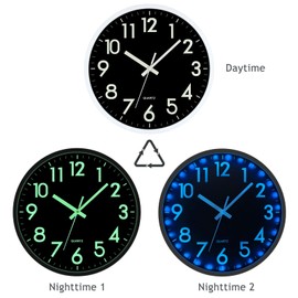 JoFomp LED Wall Clock for Bedroom Night Glow, 12 Inch Silent Wall Clocks Battery Operated, Light Up Wall Clocks for Living Room Decor, Sound Control Modern Wall Clock Glow in Dark for Kitchen Office