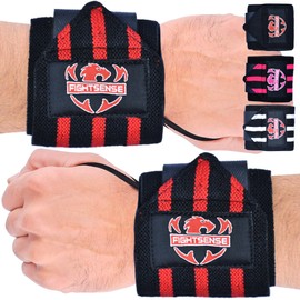 FIGHTSENSE Wrist Wraps for Weightlifting, 18 Inch Premium Quality Wrist Straps (Wrist Straps) with Heavy Duty Thumb Loop, Gym, Wrist Wraps for Weightlifting (Red)