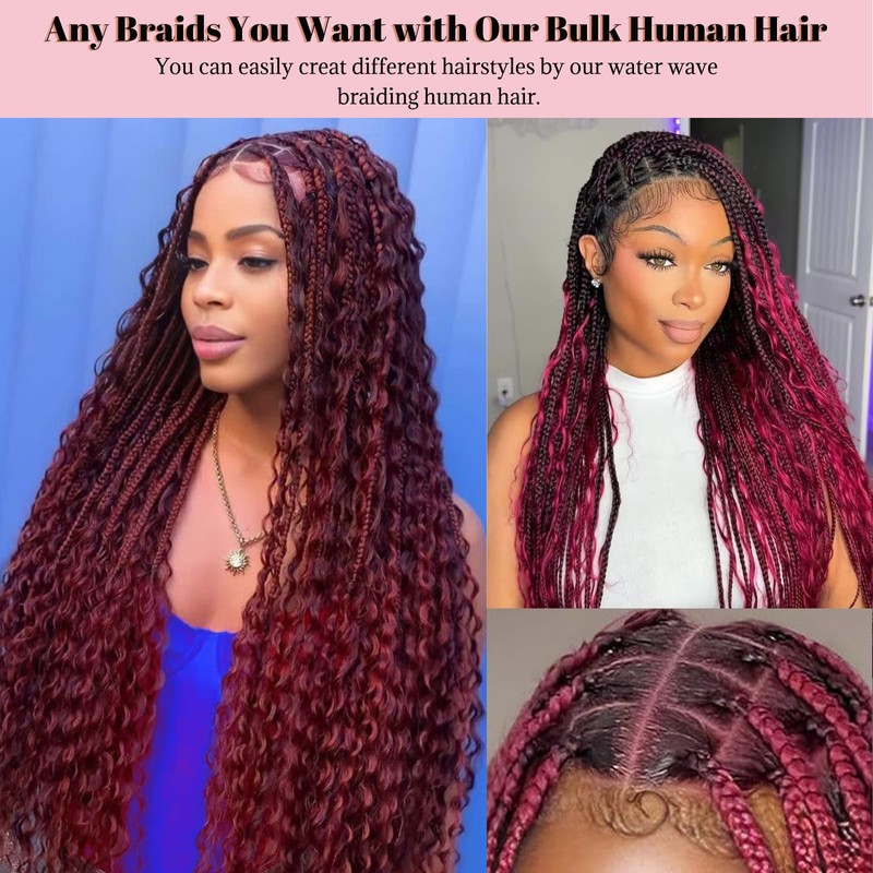 Belaved Human Braiding Hair Burgundy Red for Boho Braids Water