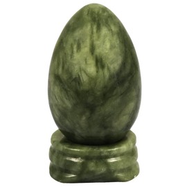 KYEYGWO Polished Green Jade Crystal Egg with Stone Stand, Oval Ball Gemstone for Reiki Healing and Decoration