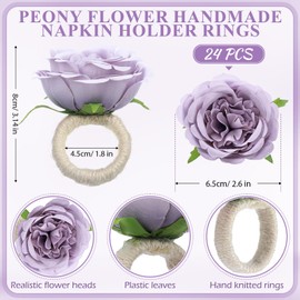 Yunsailing 24 Pcs Flower Napkin Rings Peony Flower Handmade Napkin Holder Rings Handicraft Holder for Table Decorations Wedding Holiday Banquet Luncheons Birthday Party Picnics Supplies (Purple)