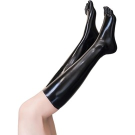 GREEFEI Latex Rubber Toe Socks Long, Black Calf Length, Stockings, Cosplay Clothing Accessories for Women and Men, black, S