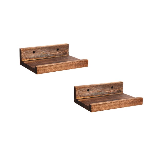Z metnal Mini Floating Shelves, Small Natural Wooden Display Wall Shelf for Picture Ledge, Wood, Wall Mounted, 20 x 14cm, 2 Pack