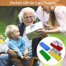 hismocal Playing Card Holders Deck Stand, Play Cards Holder for Kids or Elder People, Hands-Free Wood Holder Racks Set of 4,Tray for Organizing Cards for Game for Adults