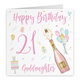 Hunts England - Goddaughter 21st Birthday Card - Happy Birthday - Goddaughter - 21 - Champagne Collection