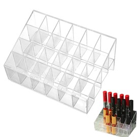 PeiDog Lipstick Holder, 24 Spaces Clear Acrylic Lipstick Organizer Cosmetic Makeup Organizer for Lipstick, Brushes, Bottles，Clear Case Display Rack Holder