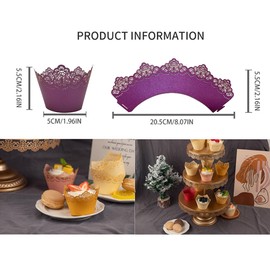 KOSTOO 50pcs Hollow Out Crown Baking Paper Lace Laser Cut Baking Cups Muffin for Wedding Party Birthday Decoration Dark Purple