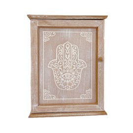 DAMDAM GO Wooden Key Cabinet Decorated with Hand of Fatima, Nordic Style, with 6 Wall Hooks (Hand of Fatima)