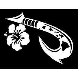 UR Impressions Hawaiian Islands Maui Hook with Hibiscus Flower Decal Vinyl Sticker Graphics Cars Trucks SUV Vans Walls Windows Laptop Tablet|White|6 X 4.4 Inch|JJURI117