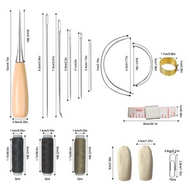 28 Pcs Leather Sewing Set, Upholstery Repair with Awl, Needles, Thread, Thimble Hoops, Finger Sleeve, Soft Ruler, Paper Clip, Leather Repair, Fabric Sewing Tools for DIY Crafts, Sewing Supplies