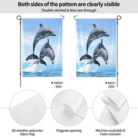 Delerain Dolphins Garden Flag, 12.5 x 18 Inch Double Sided Design Weather Resistant Indoor & Outdoor Decoration Small Banner for Home Yard Lawn Patio Office