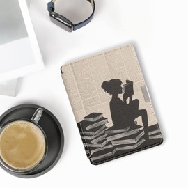 kwmobile Flip Case Compatible with Kobo Aura Edition 2 Case - eReader Case - Woman Reading Black Beige