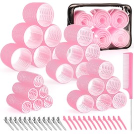 4 Tamaños de Rizadores de Cabello,50 pzs Juego de Rizadores de Cabello Grandes,25 mm/36 mm/48 mm/60 mm,Rizadores Autosujetantes con Clip para Cabello Largo,Cabello Corto con Flequillo,Rosa