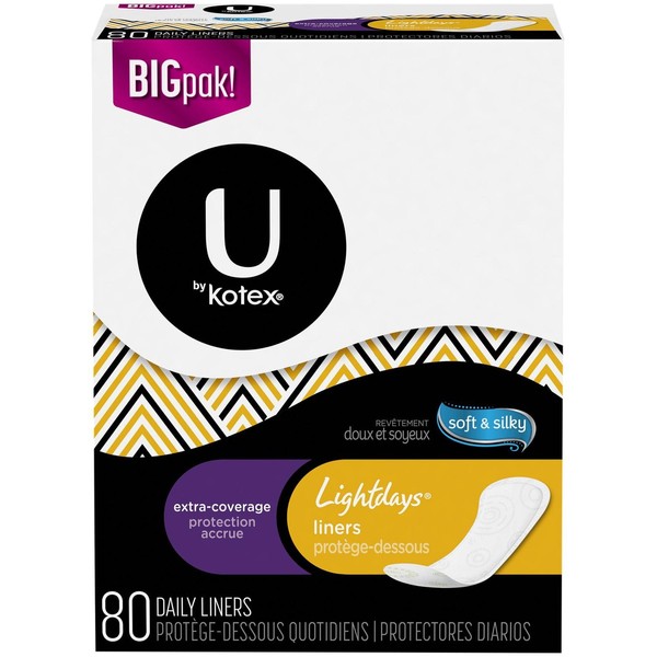 Kotex Lightdays Pantiliners, Extra Coverage - 80 Count