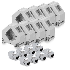 kwmobile Keystone Module and DIN Rail Adapter Set - Fits Standard DIN Rail - 8x CAT 6A Module 8x Holder - RJ45 Socket Shielded - Tool-Free