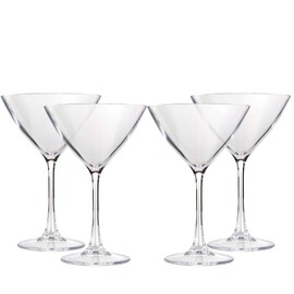 Lily's Home Vasos Martini acrílicos irrompibles, hechos de plástico inastillable e ideales para uso en interiores y exteriores, reutilizables, transparentes (8.5 onzas cada uno, juego de 4)