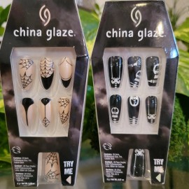 China Glaze 2x China Glaze Long Oval Nails Goth French Manicure Spider Web SKELETON Skulls