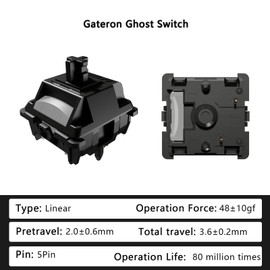 Gateron Ghost Linear Keyboard Switch, 5-Pin 48gf Dual Stage Spring POM Material Pre-Lubricated Key Switches, for Mechanical Gaming Keyboard(45pcs)